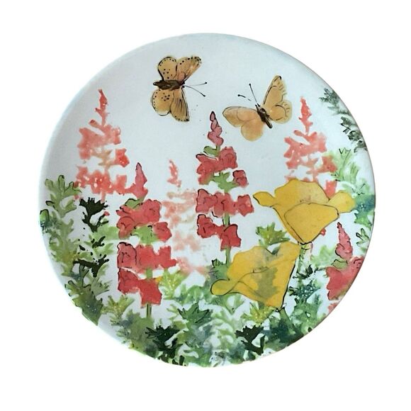 Rainbow Gate Santa Fe New Mexico Floral Plate Handmade Snapdragons & Butterflies - Picture 2 of 8